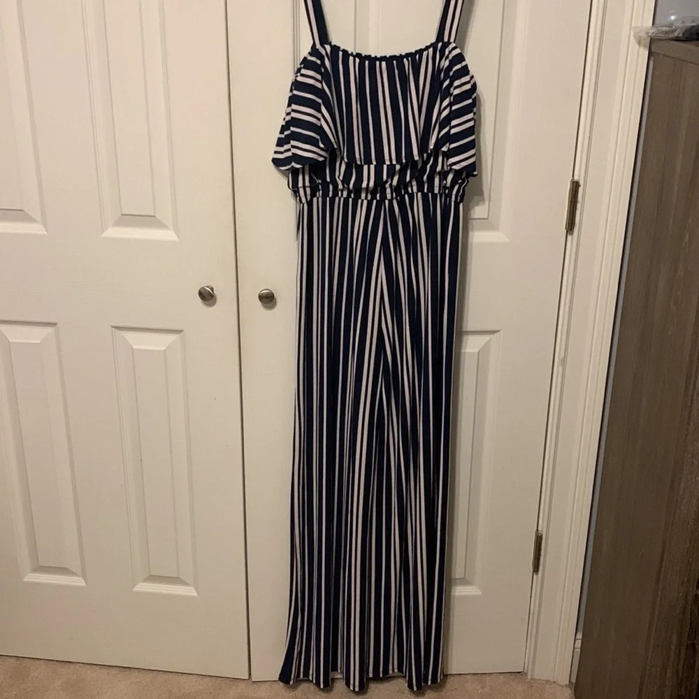 Bar III Ruffled Bodice Striped Jumpsuit